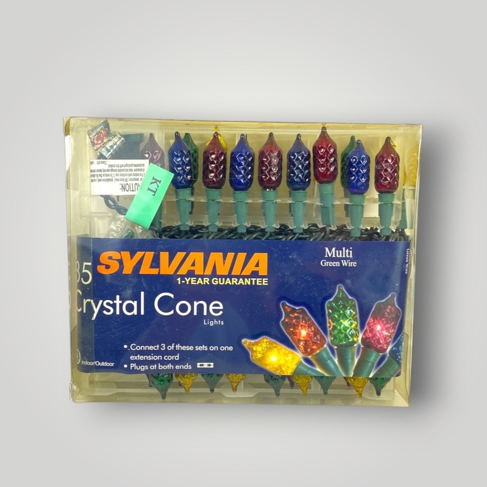 Sylvania Crystal Cone Christmas Lights 35 Multicolor 12 ft String 2005 NOS?